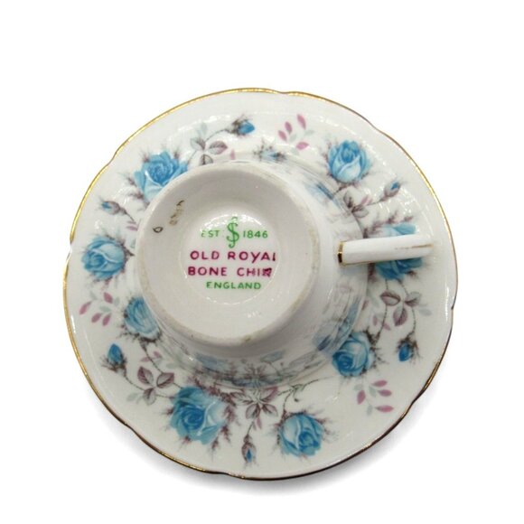 OLD ROYAL Tea Cup and Saucer Blue Roses Set England Vintage - Picture 7 of 12